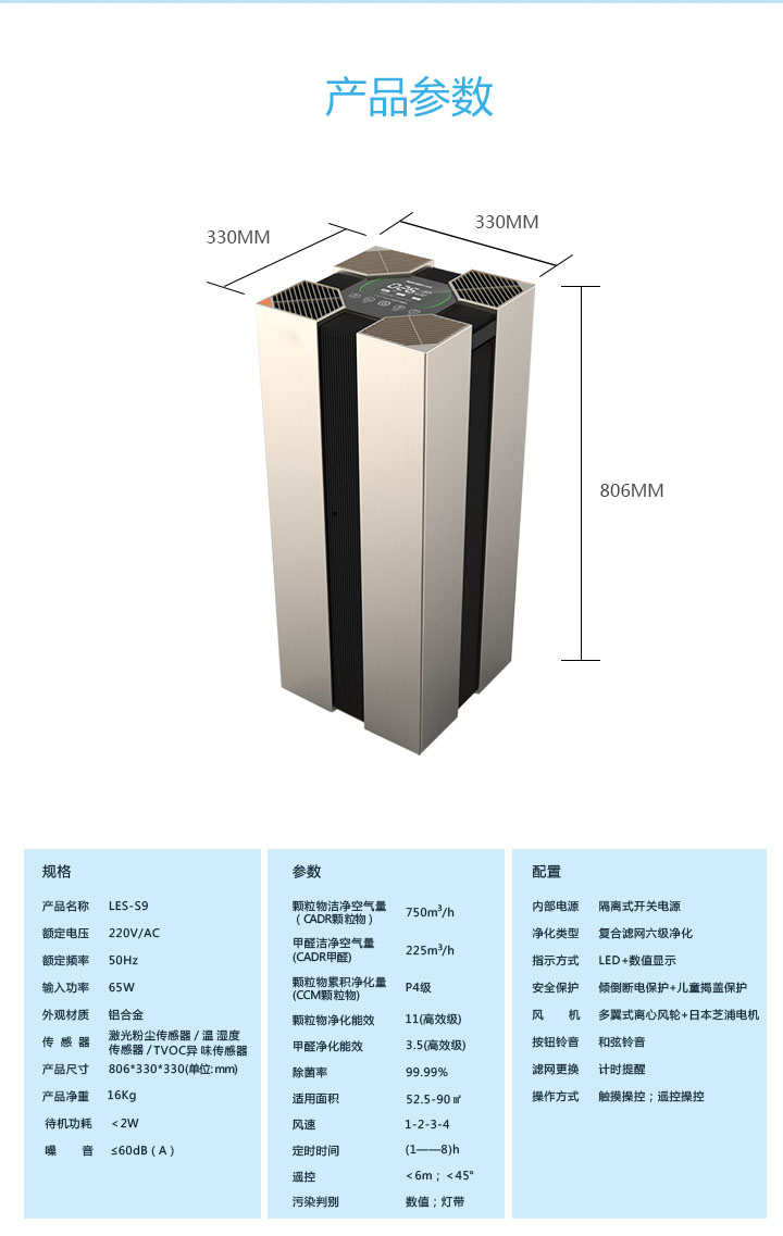 洛恩斯高端家用空气净化器（至尊版）LES-S9